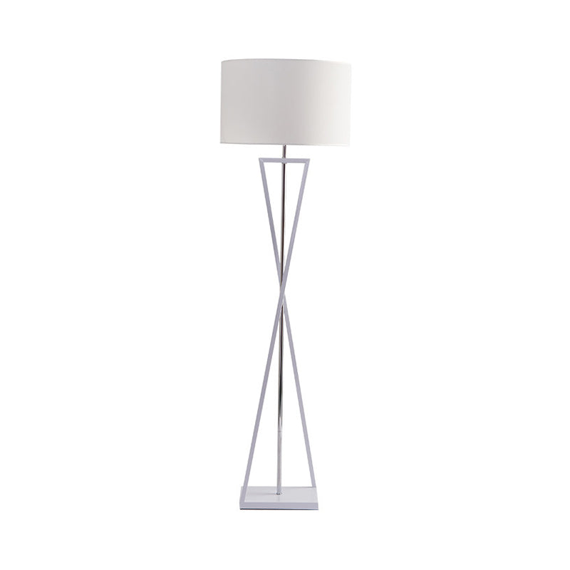 Modern Crossing Line Iron Stand-Up Lamp | 1-Bulb Reading Floor With Drum Shade (White/Black)