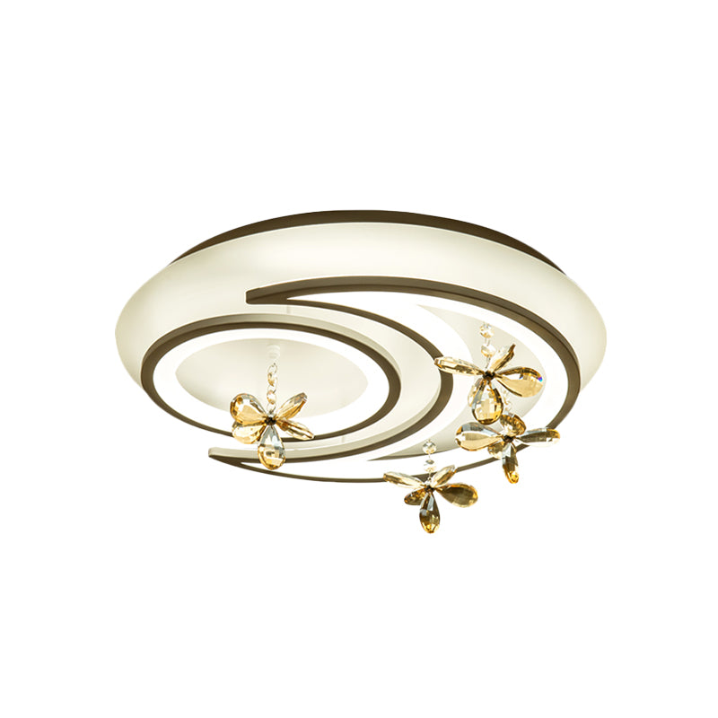Lampe semi-encastrée à LED moderne avec motif de lune et d'anneau, décoration en cristal de fleur pour plafonds chics 