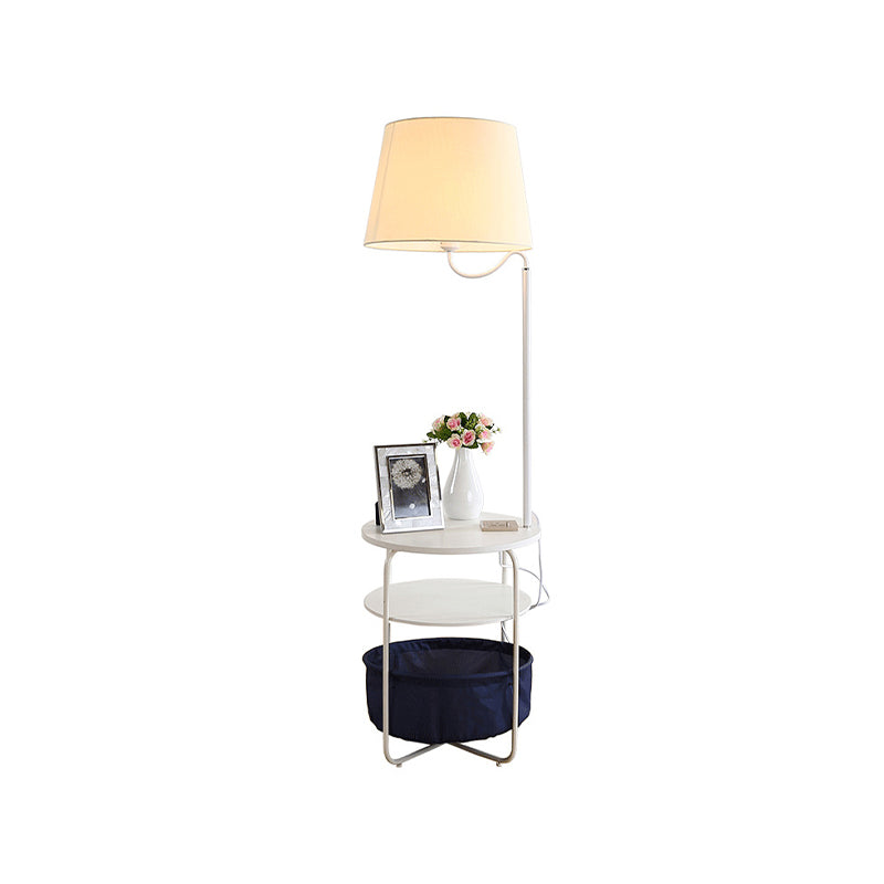 Modern Metal Standing Lamp With Built-In Table White Floor Reading Light - Bedside Lighting Solution