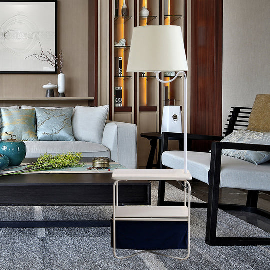 Modern Metal Standing Lamp With Built-In Table White Floor Reading Light - Bedside Lighting Solution