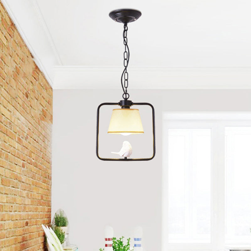 Classic Black/White Cone Ceiling Pendant Light - Ideal For Coffee Shop Décor Square Frame With Bird