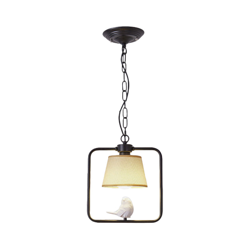 Classic Black/White Cone Ceiling Pendant Light - Ideal For Coffee Shop Décor Square Frame With Bird