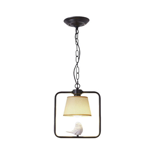 Classic Black/White Cone Ceiling Pendant Light - Ideal For Coffee Shop Décor Square Frame With Bird