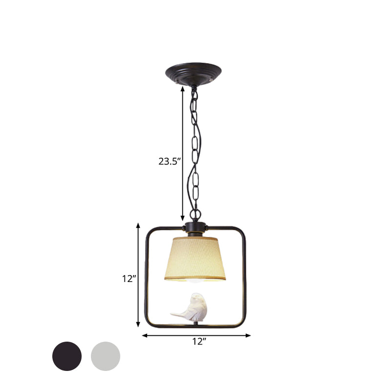 Classic Black/White Cone Ceiling Pendant Light - Ideal For Coffee Shop Décor Square Frame With Bird
