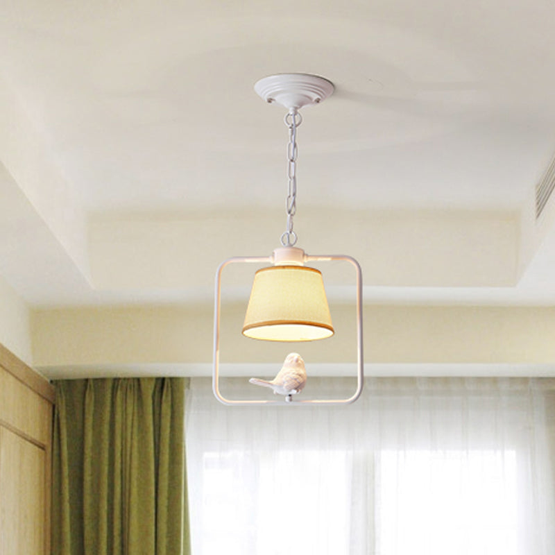 Classic Black/White Cone Ceiling Pendant Light - Ideal For Coffee Shop Décor Square Frame With Bird