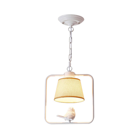 Classic Black/White Cone Ceiling Pendant Light - Ideal For Coffee Shop Décor Square Frame With Bird