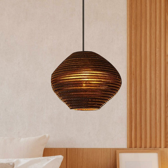 Asian Style Hanging Lamp - Paper Dome Shade Ceiling Drop Light (1 Bulb) in Brown for Restaurants - 10"/14"/16"/22" Diameter