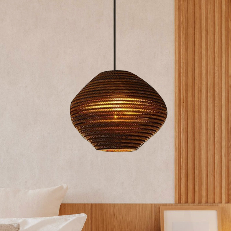 Asian Style Dome Shade Hanging Lamp In Brown For Restaurants - 1 Bulb Ceiling Light 4 Sizes