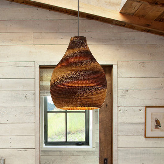 Asian Style Dome Shade Hanging Lamp In Brown For Restaurants - 1 Bulb Ceiling Light 4 Sizes