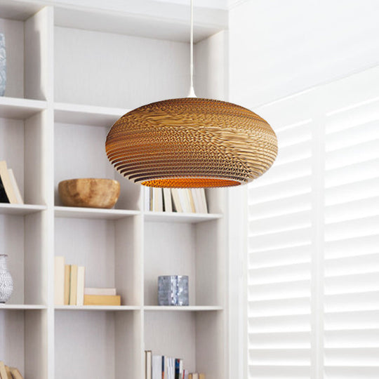 Asian Style Dome Shade Hanging Lamp In Brown For Restaurants - 1 Bulb Ceiling Light 4 Sizes