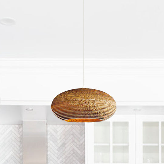 Asian Style Hanging Lamp - Paper Dome Shade Ceiling Drop Light (1 Bulb) in Brown for Restaurants - 10"/14"/16"/22" Diameter
