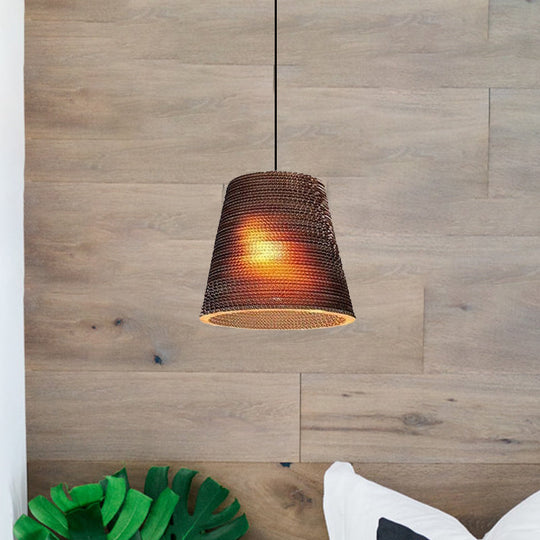 Asian Style Dome Shade Hanging Lamp In Brown For Restaurants - 1 Bulb Ceiling Light 4 Sizes