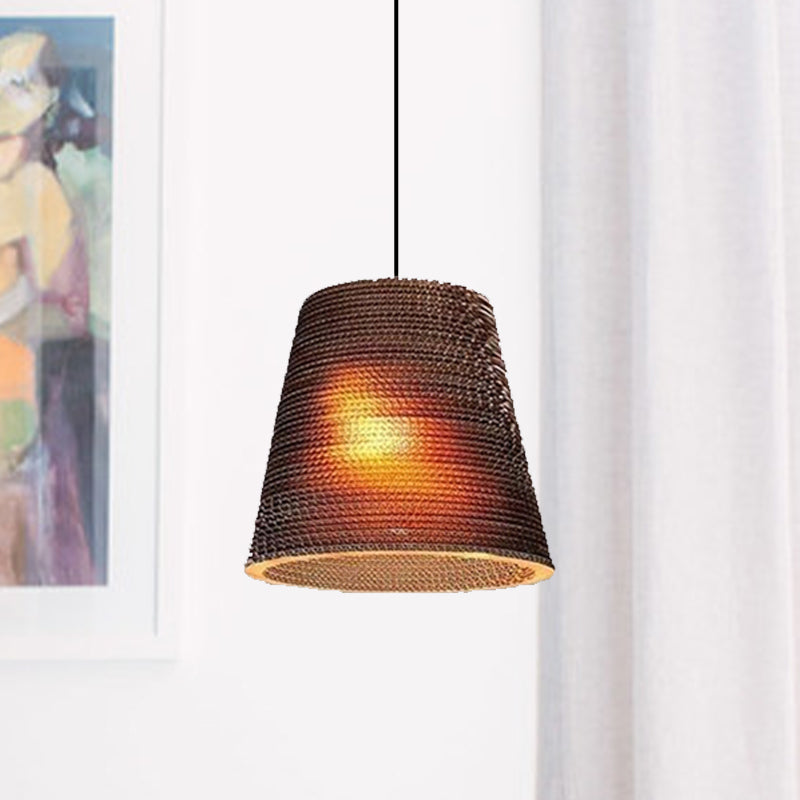 Asian Style Dome Shade Hanging Lamp In Brown For Restaurants - 1 Bulb Ceiling Light 4 Sizes