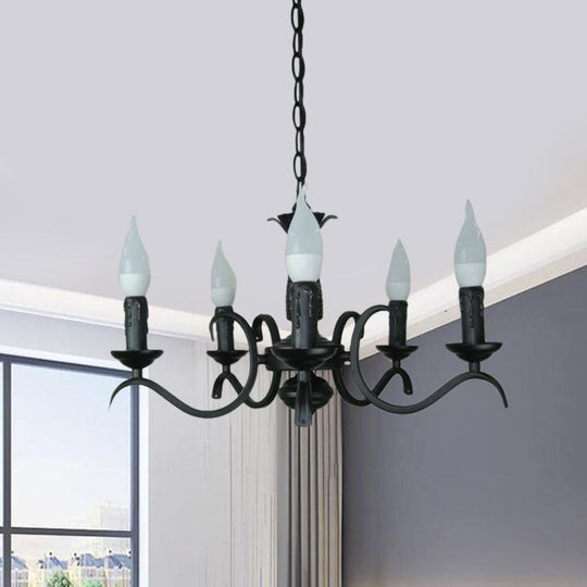 2-Tier Traditional Metal Candle Chandelier With Black Finish - Ideal For Living Room Ceiling Hanging