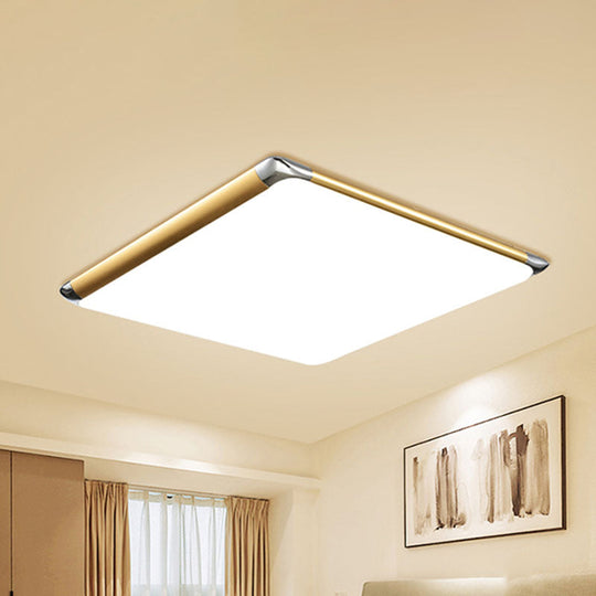 Modern Ultra-Thin Square Flush Mount With Gold Integrated Led Acrylic Shade - Warm/White 18/21/35.5