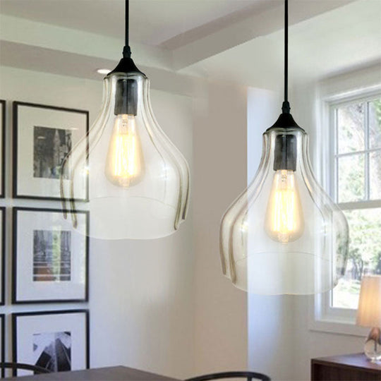 Contemporary Glass Gourd Suspension Pendant - 1 Light Black Hanging Lamp For Restaurants