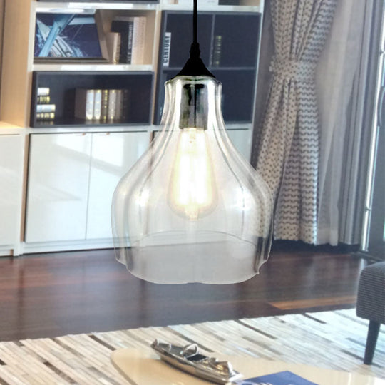Contemporary 1-Light Yellow/Green/Clear Glass Gourd Suspension Pendant - Stylish Black Hanging Lamp for Restaurants