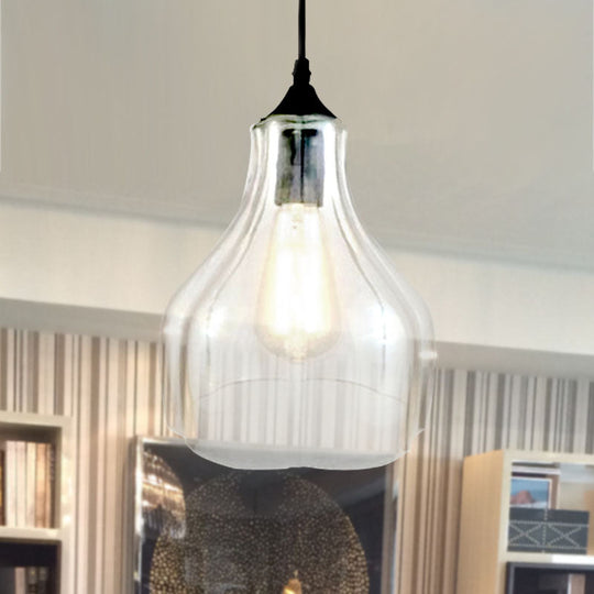 Contemporary Glass Gourd Suspension Pendant - 1 Light Black Hanging Lamp For Restaurants