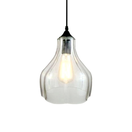 Contemporary Glass Gourd Suspension Pendant - 1 Light Black Hanging Lamp For Restaurants