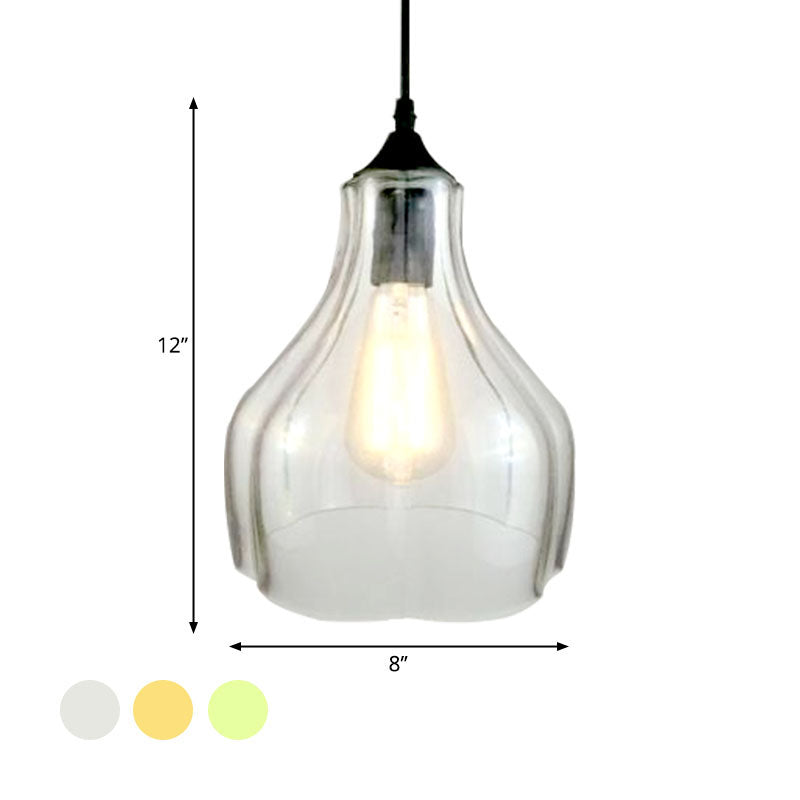 Contemporary 1-Light Yellow/Green/Clear Glass Gourd Suspension Pendant - Stylish Black Hanging Lamp for Restaurants