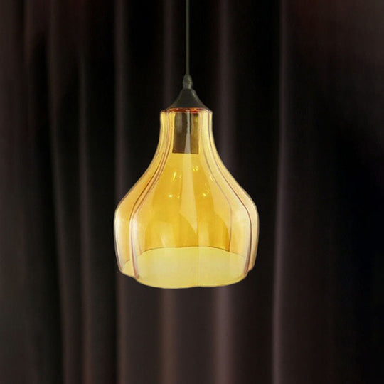 Contemporary 1-Light Yellow/Green/Clear Glass Gourd Suspension Pendant - Stylish Black Hanging Lamp for Restaurants
