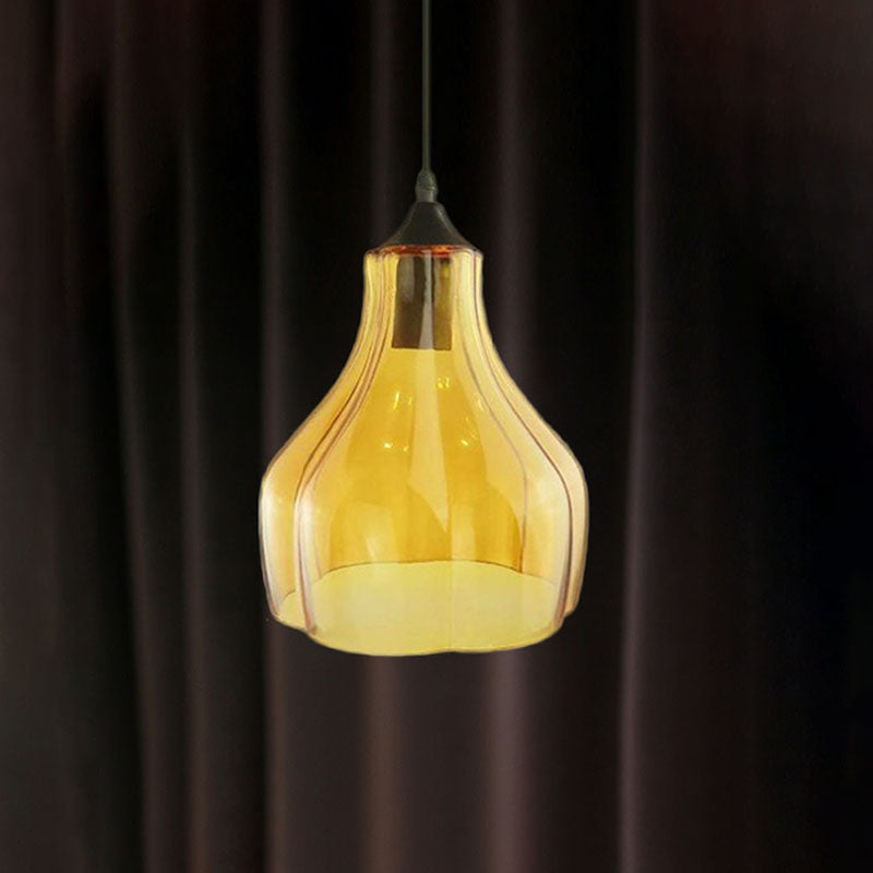 Contemporary Glass Gourd Suspension Pendant - 1 Light Black Hanging Lamp For Restaurants