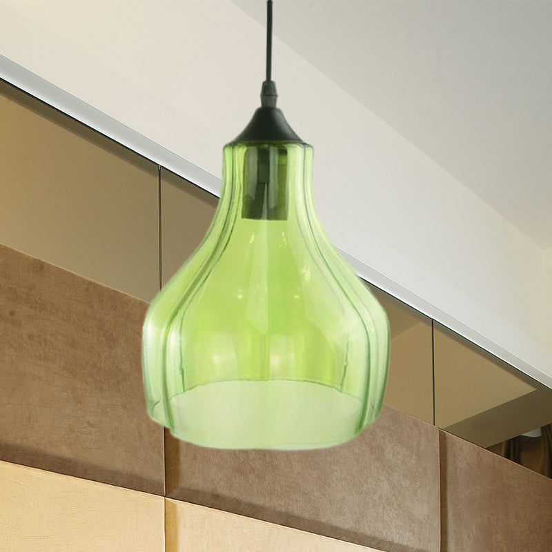 Contemporary 1-Light Yellow/Green/Clear Glass Gourd Suspension Pendant - Stylish Black Hanging Lamp for Restaurants
