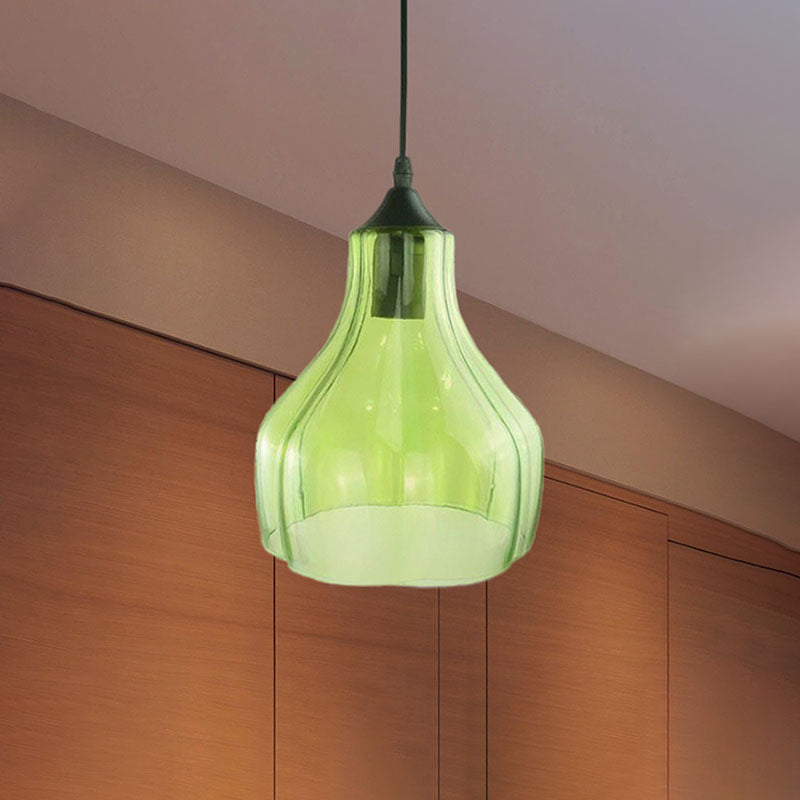 Contemporary Glass Gourd Suspension Pendant - 1 Light Black Hanging Lamp For Restaurants