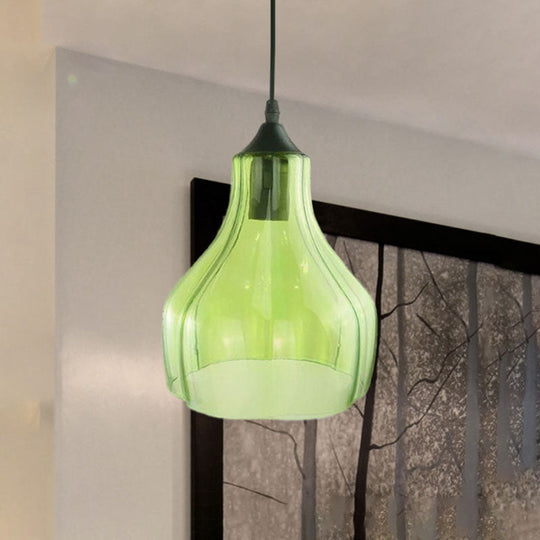 Contemporary Glass Gourd Suspension Pendant - 1 Light Black Hanging Lamp For Restaurants
