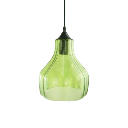 Contemporary 1-Light Yellow/Green/Clear Glass Gourd Suspension Pendant - Stylish Black Hanging Lamp for Restaurants