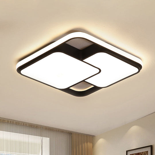 Contemporary Black and White Rectangular/Square Flush Mount LED Ceiling Light for Living Room - Warm/White