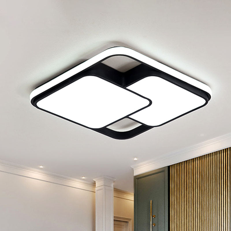 Contemporary Black and White Rectangular/Square Flush Mount LED Ceiling Light for Living Room - Warm/White