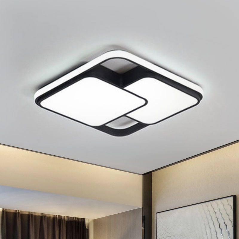 Contemporary Black and White Rectangular/Square Flush Mount LED Ceiling Light for Living Room - Warm/White