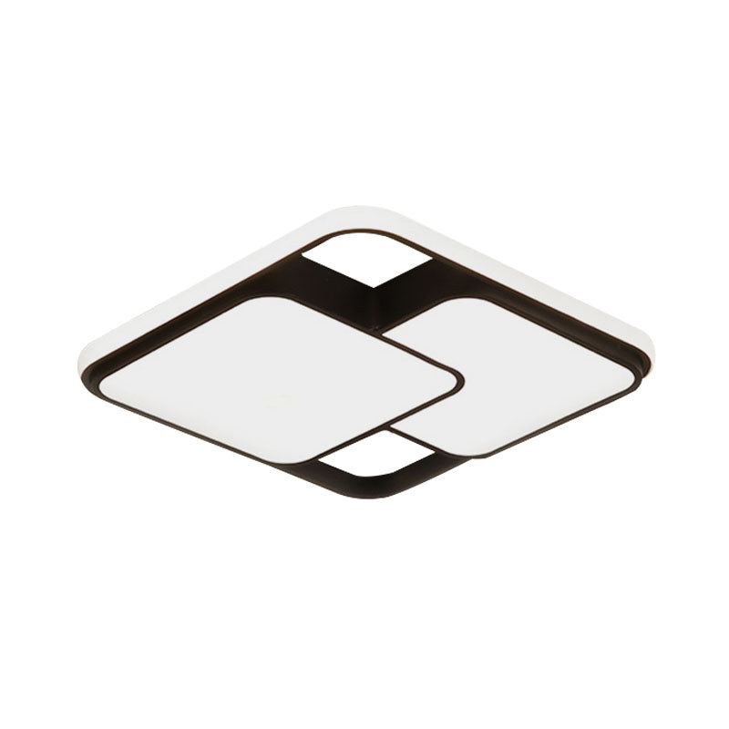 Contemporary Black and White Rectangular/Square Flush Mount LED Ceiling Light for Living Room - Warm/White