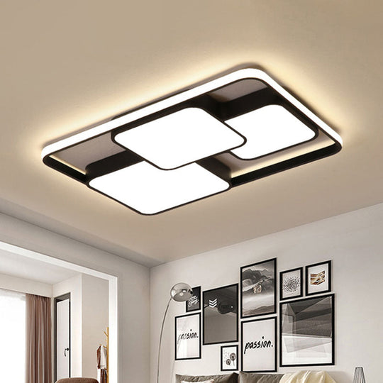 Contemporary Black and White Rectangular/Square Flush Mount LED Ceiling Light for Living Room - Warm/White