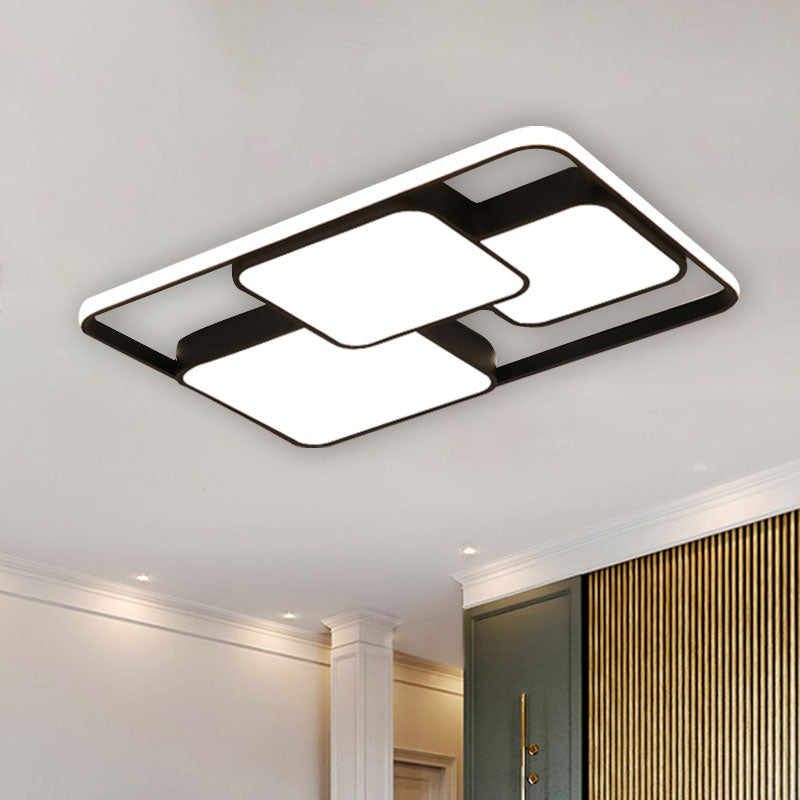 Contemporary Black and White Rectangular/Square Flush Mount LED Ceiling Light for Living Room - Warm/White