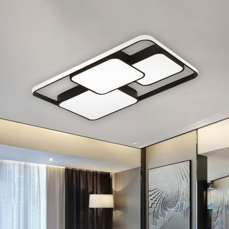 Contemporary Black and White Rectangular/Square Flush Mount LED Ceiling Light for Living Room - Warm/White