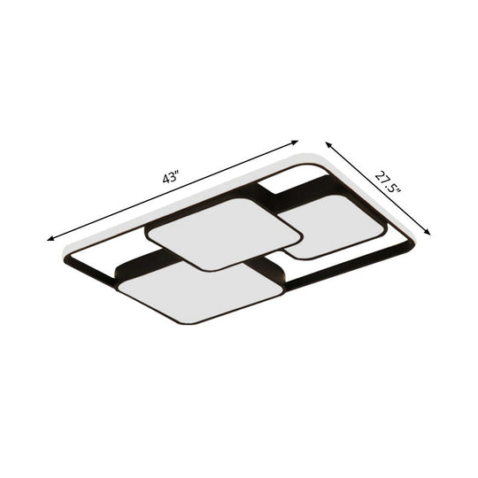 Contemporary Black and White Rectangular/Square Flush Mount LED Ceiling Light for Living Room - Warm/White
