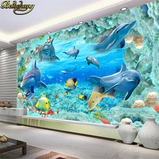 Papier peint mural 3D personnalisé Bria pour enfants papier peint sous-marin dauphin poisson