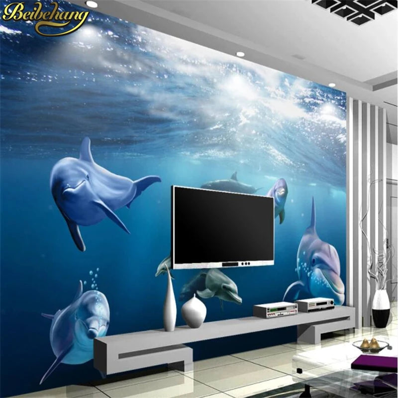 Papier peint mural 3D personnalisé Bria pour enfants papier peint sous-marin dauphin poisson