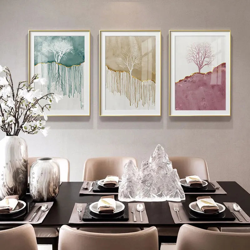 Adelina Abstract Forest Canvas Painting Golden Landscape Poster Print