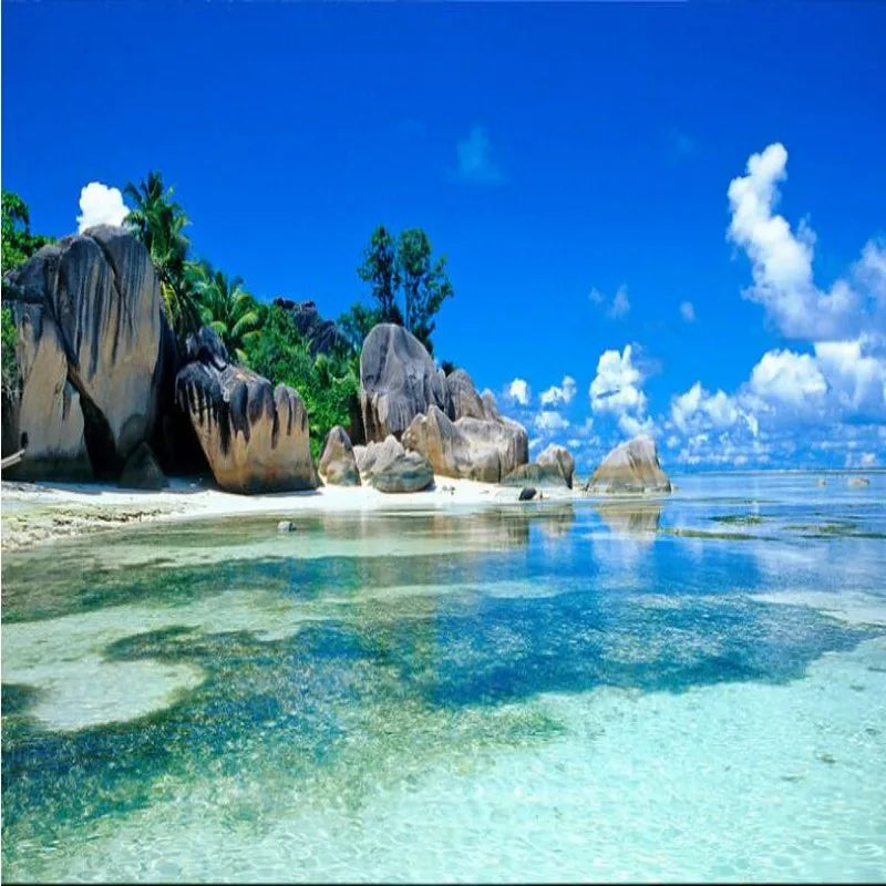 Skyla Custom Large Fresco 3D HD Sea View Rock Beach Landscape Background Wall Painting Wallpaper