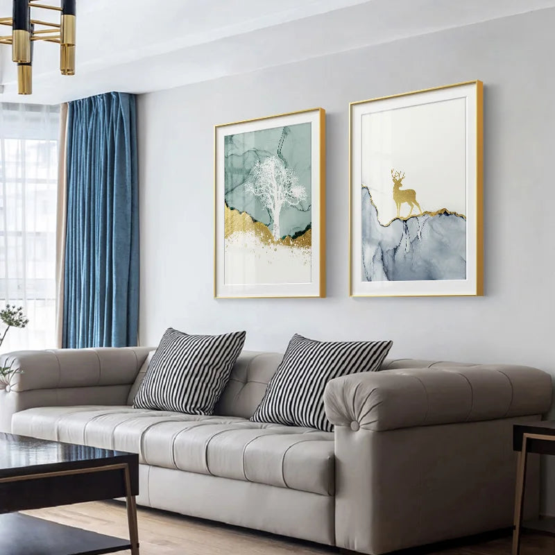 Adelina Abstract Forest Canvas Painting Golden Landscape Poster Print