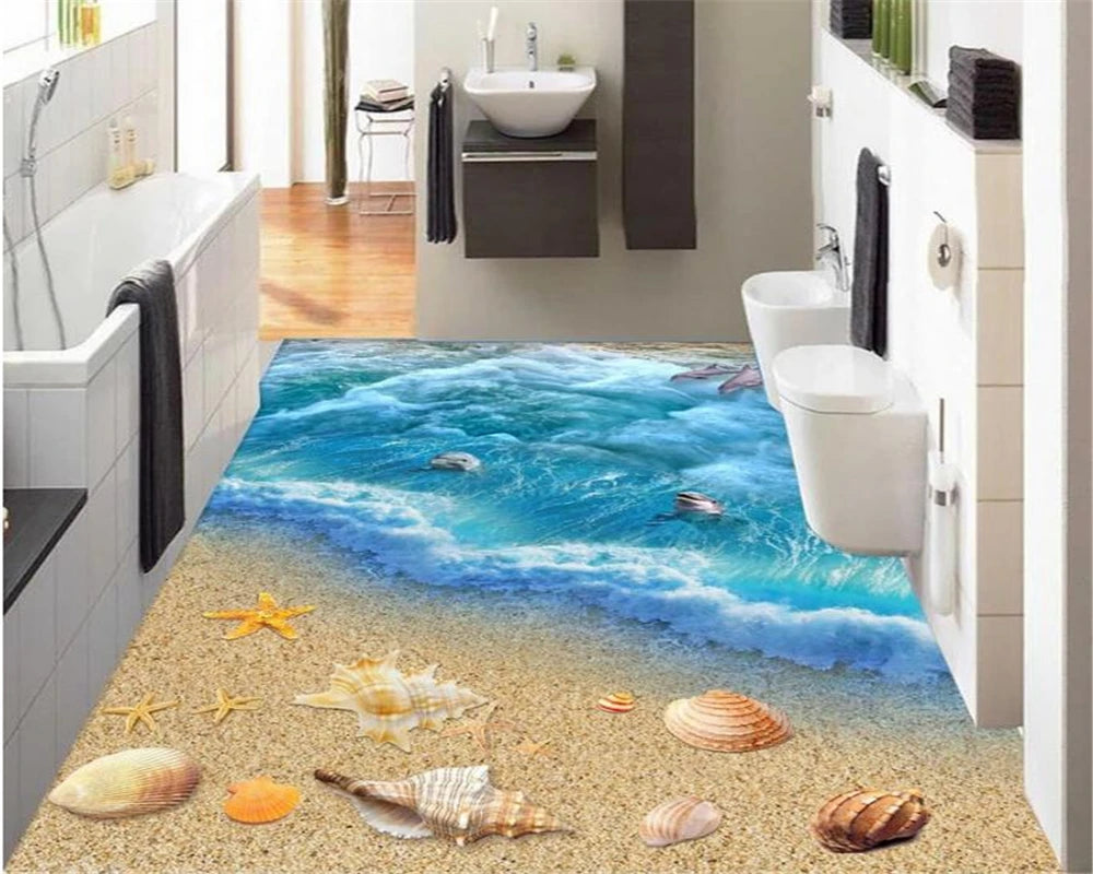 Aliza 3D Ocean Floor Mural – Blue Sea Dolphin & Starfish Design for Home Spaces