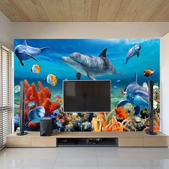 Papier peint mural 3D personnalisé Bria pour enfants papier peint sous-marin dauphin poisson
