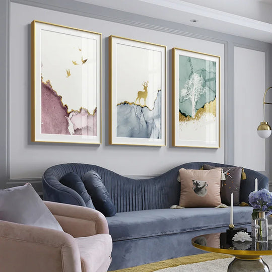 Adelina Abstract Forest Canvas Painting Golden Landscape Poster Print