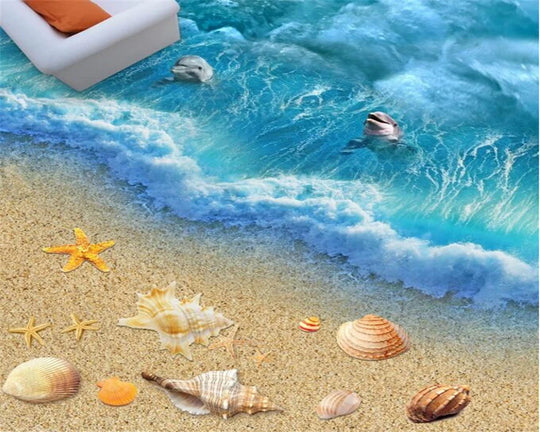 Aliza 3D Ocean Floor Mural – Blue Sea Dolphin & Starfish Design for Home Spaces