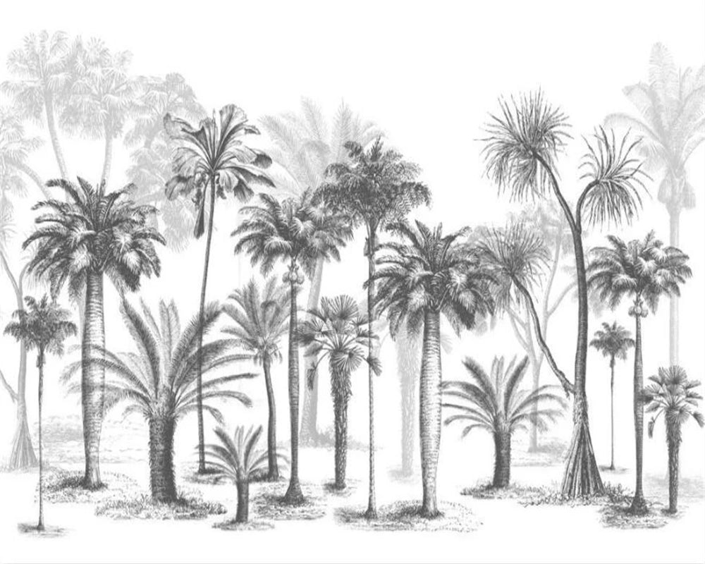 Custom 3D Black & White Tree Mural – Tropical Rainforest Self-Adhesive Wallpaper