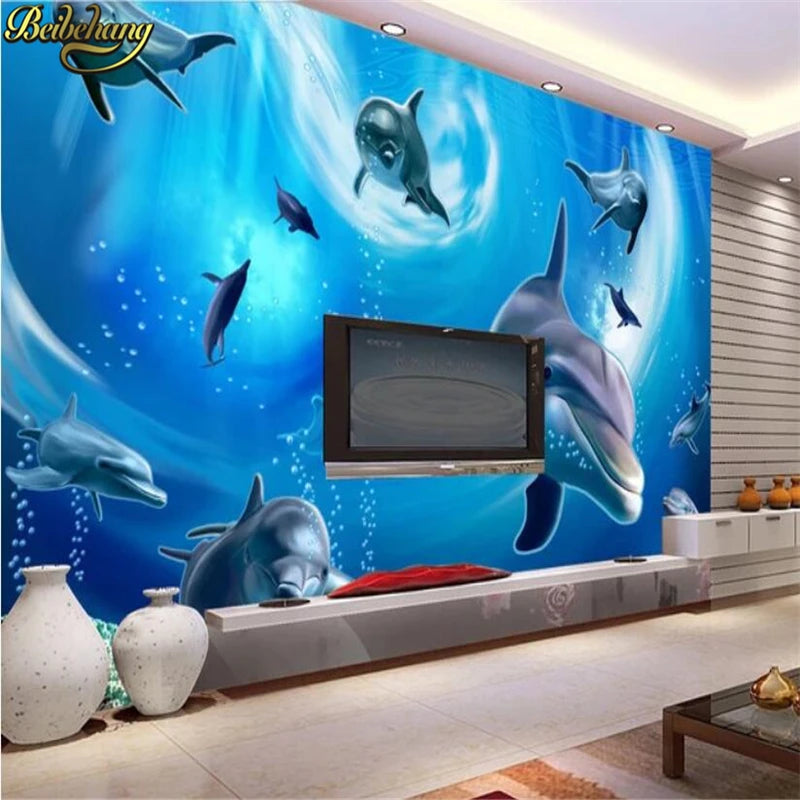 Papier peint mural 3D personnalisé Bria pour enfants papier peint sous-marin dauphin poisson