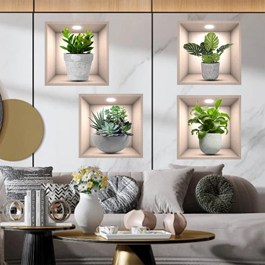 Carly 4pcs Plant Pattern Wall Sticker - Self Adhesive PVC Wall Art Decal